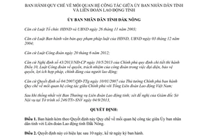 Quyết định 18/2013/QĐ-UBND Quy chế quan hệ công tác UBND tỉnh  Liên đoàn Lao động Đắk Nông
