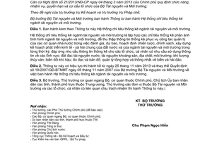 Thông tư 29/2013/TT-BTNMT Hệ thống chỉ tiêu thống kê ngành tài nguyên môi trường