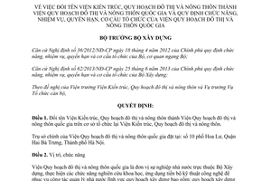 Quyết định 999/QĐ-BXD năm 2013 đổi tên cơ cấu tổ chức Viện Quy hoạch đô thị nông thôn quốc gia