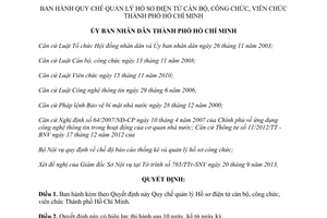 Quyết định 44/2013/QĐ-UBND quản lý Hồ sơ điện tử cán bộ công viên chức Hồ Chí Minh