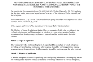 Circular No. 21/2013/TT-BLDTBXH providing for the ceiling level of deposit and labor markets