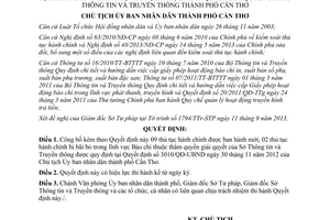 Quyết định 3176/QĐ-UBND năm 2013 thủ tục hành chính Sở Thông tin Truyền thông Cần Thơ