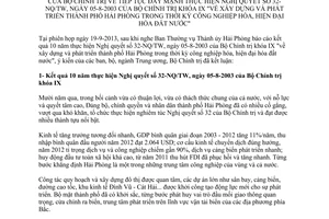 Kết luận 72-KL/TW 2013 xây dựng phát triển Hải Phòng thời kỳ công nghiệp hóa hiện đại hóa đất nước