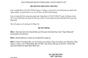 Quyết định 7491/QĐ-BCT năm 2013 Kế hoạch thực hiện Ngày Pháp luật ngành công thương