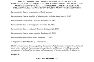 Decree No. 121/2013/ND-CP sanction of administrative violation in construction activities real estate business