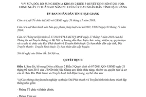 Quyết định 32/2013/QĐ-UBND sửa đổi 07/2011/QĐ-UBND cơ cấu tổ chức Đài Phát thanh Truyền hình Hậu Giang