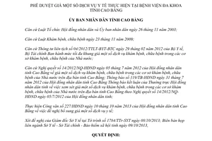 Quyết định 1616/QĐ-UBND 2013 giá dịch vụ y tế Bệnh viện đa khoa Cao Bằng