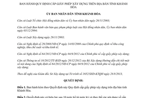 Quyết định 20/2013/QĐ-UBND Quy định cấp giấy phép xây dựng Khánh Hòa