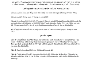 Quyết định 3175/QĐ-UBND năm 2013 thủ tục hành chính Sở Khoa học Công nghệ Cần Thơ