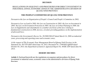 Decision No. 2777/2013/QD-UBND direct investment in industrial zones economic zones Quang Ninh