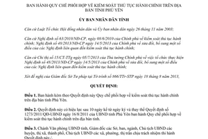 Quyết định 31/2013/QĐ-UBND Quy chế phối hợp kiểm soát thủ tục hành chính Phú Yên