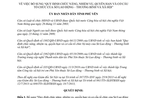 Quyết định 1782/QĐ-UBND năm 2013 bổ sung chức năng tổ chức Sở Lao động Phú Yên