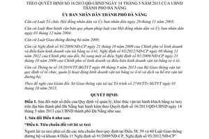 Quyết định 31/2013/QĐ-UBND quản lý khai thác vận tải hành khách bằng taxi Đà Nẵng