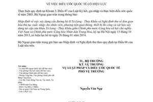 Thông báo hiệu lực Hiệp định xây dựng cầu đường bộ II Tà Lùng - Thủy Khẩu Việt Nam Trung Hoa