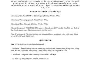 Quyết định 1686/QĐ-UBND 2013 quyết toán dự án công trình Cấp nước vệ sinh trường học Bắc Kạn