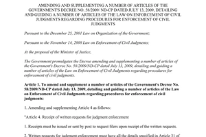 Decree No. 125/2013/ND-CP amending No. 58/2009/ND-CP guiding Law on enforcement of civil judgments