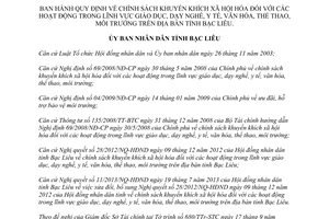 Quyết định 19/2013/QĐ-UBND khuyến khích xã hội hóa giáo dục y tế văn hóa môi trường Bạc Liêu