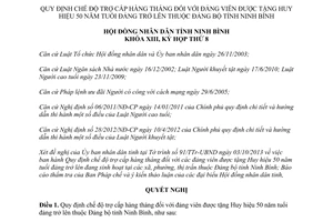 Nghị quyết 11/2013/NQ-HĐND chế độ trợ cấp hàng tháng đảng viên 50 năm tuổi đảng Ninh Bình