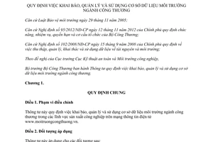 Thông tư 22/2013/TT-BCT khai báo quản lý sử dụng cơ sở dữ liệu môi trường ngành công thương