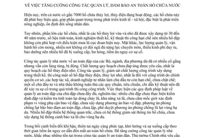 Chỉ thị 21/CT-TTg năm 2013 tăng cường công tác quản lý đảm bảo an toàn hồ chứa nước