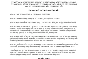 Quyết định 14/2013/QĐ-UNBD thu phí sử dụng đường bộ xe mô tô hai ba bánh xe gắn máy Hưng Yên