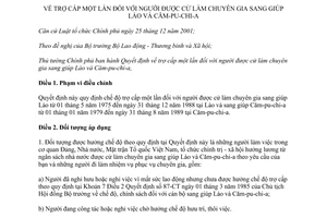 Quyết định 57/2013/QĐ-TTg trợ cấp một lần người được cử làm chuyên gia sang giúp Lào Cam-pu-chi-a