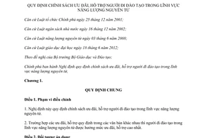 Nghị định 124/2013/NĐ-CP chính sách ưu đãi hỗ trợ người đi đào tạo lĩnh vực năng lượng nguyên tử