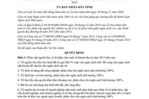 Quyết định 2043/QĐ-UBND năm 2013 phân cấp nguồn thu tỷ lệ phân chia khoản thu Thừa Thiên Huế