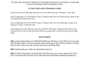 Quyết định 1015/QĐ-UBND.HC năm 2013 hủy bỏ Quyết định 27/2009/QĐ-UBND Đồng Tháp