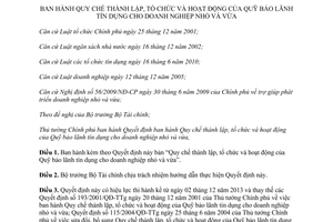 Quyết định 58/2013/QĐ-TTg thành lập hoạt động Quỹ bảo lãnh tín dụng doanh nghiệp nhỏ vừa