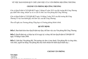 Quyết định 395/QĐ-VP năm 2013 Quy chế làm việc Văn phòng Bộ Công Thương