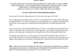 Quyết định 2009/QĐ-UBND 2013 nghiên cứu khoa học công nghệ phục vụ công nghiệp hóa Hải Phòng