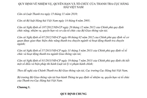 Thông tư 34/2013/TT-BGTVT nhiệm vụ quyền hạn Thanh tra Cục Hàng hải Việt Nam