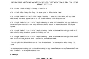 Thông tư 33/2013/TT-BGTVT nhiệm vụ quyền hạn tổ chức Thanh tra Cục Hàng không Việt Nam