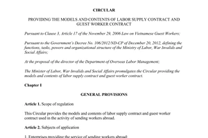 Circular No. 22/2013/TT-BLDTBXH models contents of labor supply contract guest worker contract