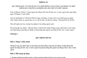 Thông tư 22/2013/TT-BLĐTBXH mẫu và nội dung Hợp đồng cung ứng lao động đưa người lao động