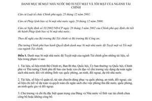 Quyết định 59/2013/QĐ-TTg Danh mục bí mật nhà nước tuyệt mật tối mật tài chính