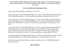 Quyết định 44/2013/QĐ-UBND danh mục dự án đầu tư thuộc Kế hoạch phát triển kinh tế xã hội Kon Tum