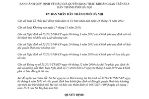 Quyết định 44/2013/QĐ-UBND Quy định đấu giá quyền khai thác khoáng sản Hà Nội