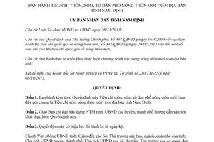 Quyết định 1637/QĐ-UBND năm 2013 Tiêu chí thôn xóm tổ dân phố nông thôn mới Nam Định