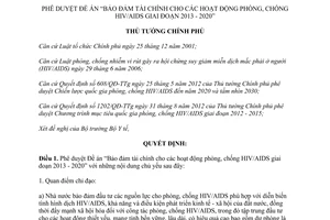 Quyết định 1899/QĐ-TTg năm 2013 Đề án bảo đảm tài chính phòng chống HIV/AIDS 2013 2020