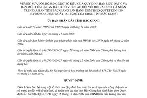 Quyết định 552/2013/QĐ-UBND hạn mức đất ở công nhận đất ở có vườn ao Bắc Giang