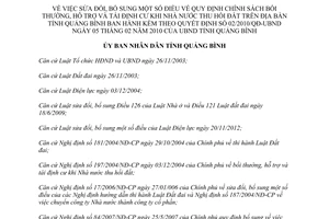 Quyết định 22/2013/QĐ-UBND sửa đổi chính sách bồi thường hỗ trợ tái định cư khi thu hồi đất Quảng Bình