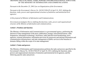 Decree No. 132/2013/ND-CP functions organizational structure Ministry of Information Communications