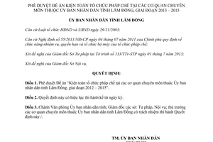 Quyết định 2095/QĐ-UBND 2013 Kiện toàn tổ chức pháp chế cơ quan chuyên môn Ủy ban Lâm Đồng