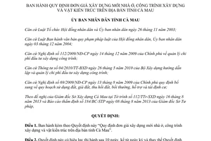 Quyết định 13/2013/QĐ-UBND Quy định đơn giá xây dựng mới nhà ở công trình xây dựng Cà Mau