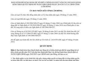 Quyết định 47/2013/QĐ-UBND bổ sung Quyết định hệ số điều chỉnh giá đất năm 2013 Lâm Đồng