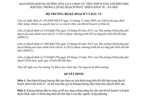 Quyết định 1485/QĐ-BKHĐT năm 2013 lựa chọn ưu tiên thích ứng biến đổi khí hậu phát triển kinh tế xã hội