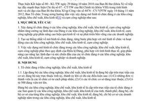 Hướng dẫn 21-HD/BTCTW năm 2013 xây dựng mô hình tổ chức đảng khu công nghiệp khu chế xuất khu kinh tế