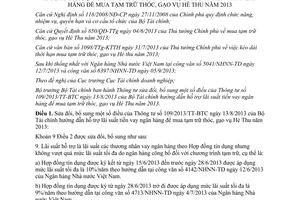 Thông tư 142/2013/TT-BTC hỗ trợ lãi suất tiền vay ngân hàng để mua tạm trữ thóc gạo Hè Thu